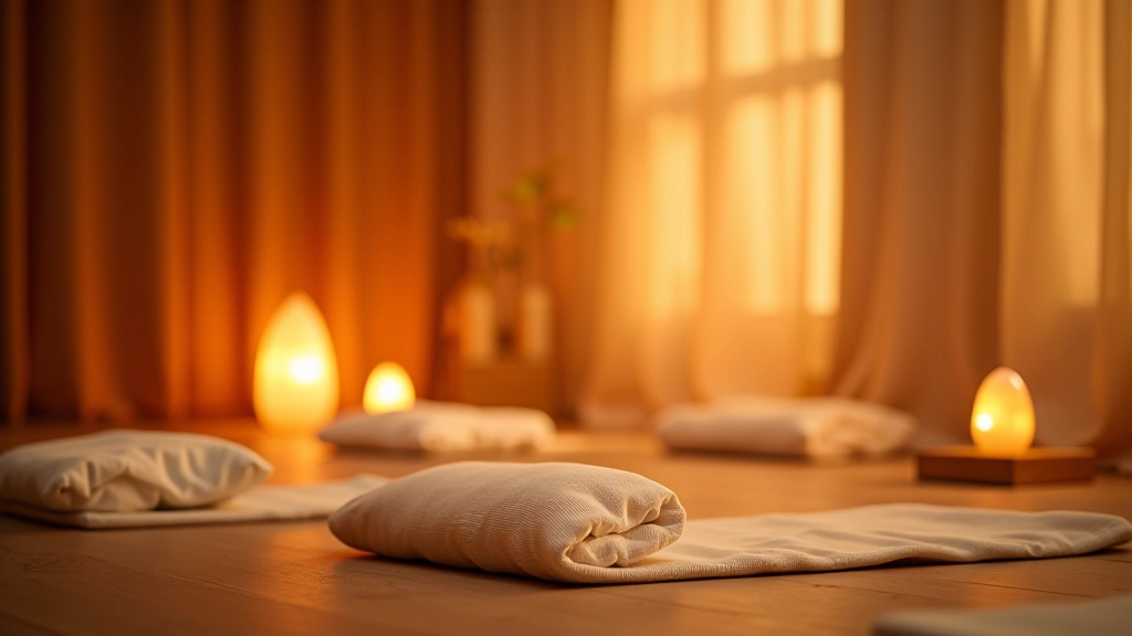 Meditační studio s osvětlením a prvky přírodního designu