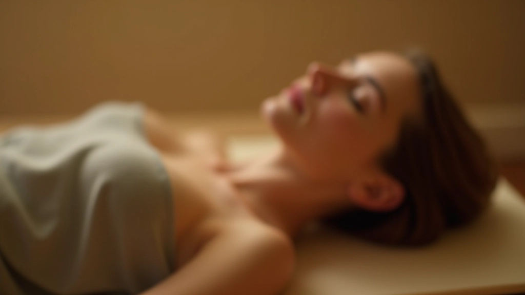 Osoba ležící v relaxační pozici s zavřenýma očima během zvukové terapie